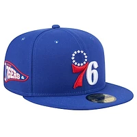 Men's New Era Royal Philadelphia 76ers Throwback Pennant 59FIFTY Fitted Hat