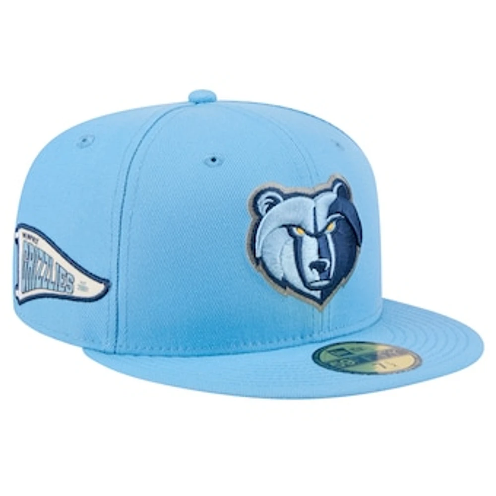 Men's New Era Light Blue Memphis Grizzlies Throwback Pennant 59FIFTY Fitted Hat