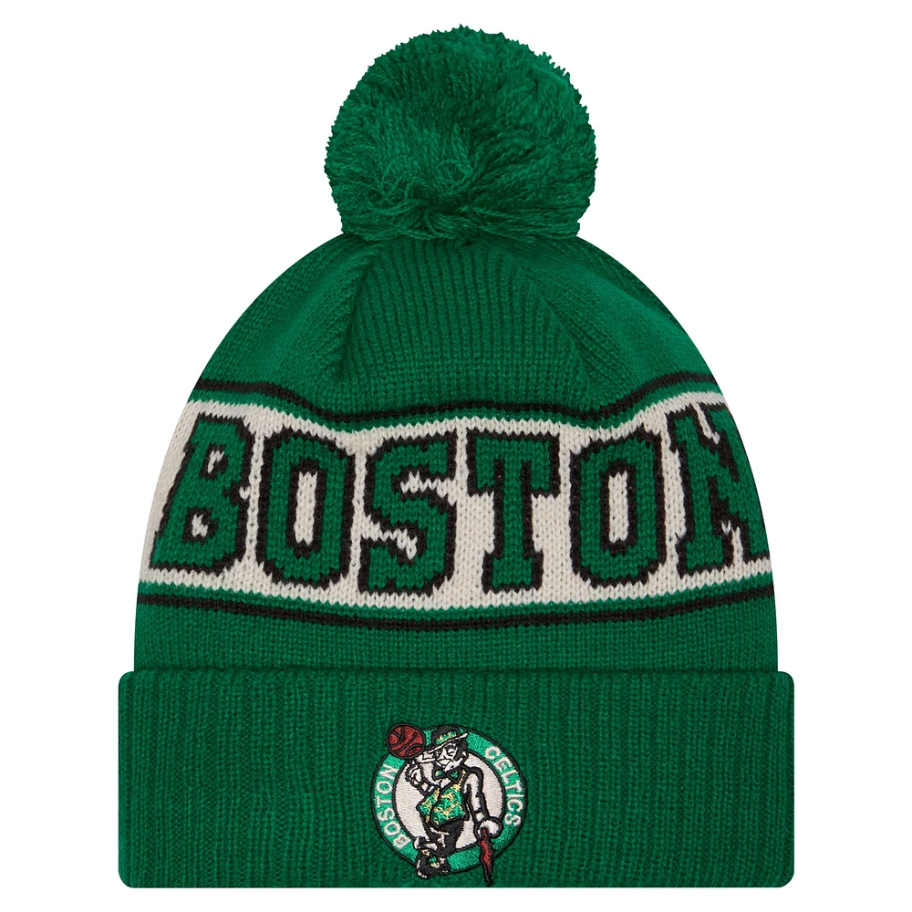 Men's New Era Kelly Green Boston Celtics Throwback Retro Cuffed Knit Hat with Pom