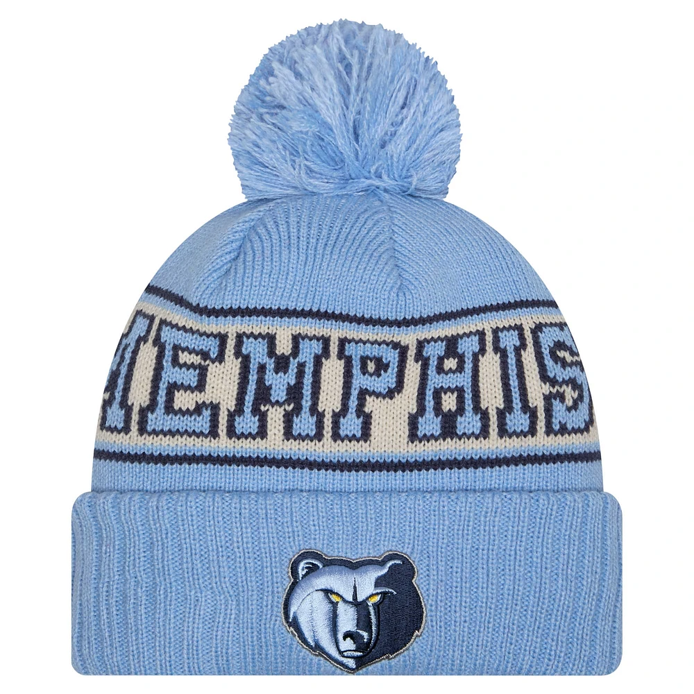 Men's New Era Light Blue Memphis Grizzlies Throwback Retro Cuffed Knit Hat with Pom