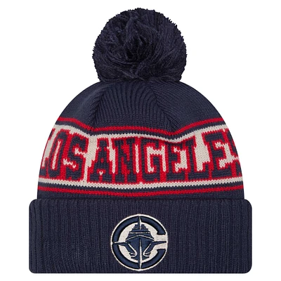 Men's New Era Blue LA Clippers Throwback Retro Cuffed Knit Hat with Pom