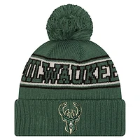 Men's New Era Hunter Green Milwaukee Bucks Throwback Retro Cuffed Knit Hat with Pom