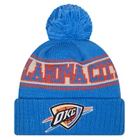 Men's New Era Blue Oklahoma City Thunder Throwback Retro Cuffed Knit Hat with Pom