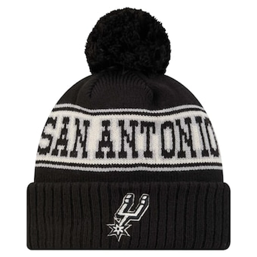 Men's New Era Black San Antonio Spurs Throwback Retro Cuffed Knit Hat with Pom