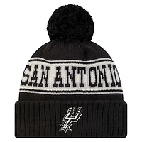 Men's New Era Black San Antonio Spurs Throwback Retro Cuffed Knit Hat with Pom