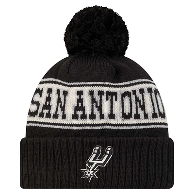 Men's New Era Black San Antonio Spurs Throwback Retro Cuffed Knit Hat with Pom