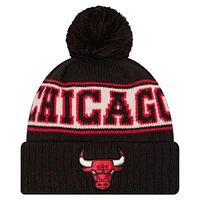 Men's New Era Black Chicago Bulls Throwback Retro Cuffed Knit Hat with Pom