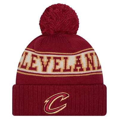 Men's New Era Wine Cleveland Cavaliers Throwback Retro Cuffed Knit Hat with Pom