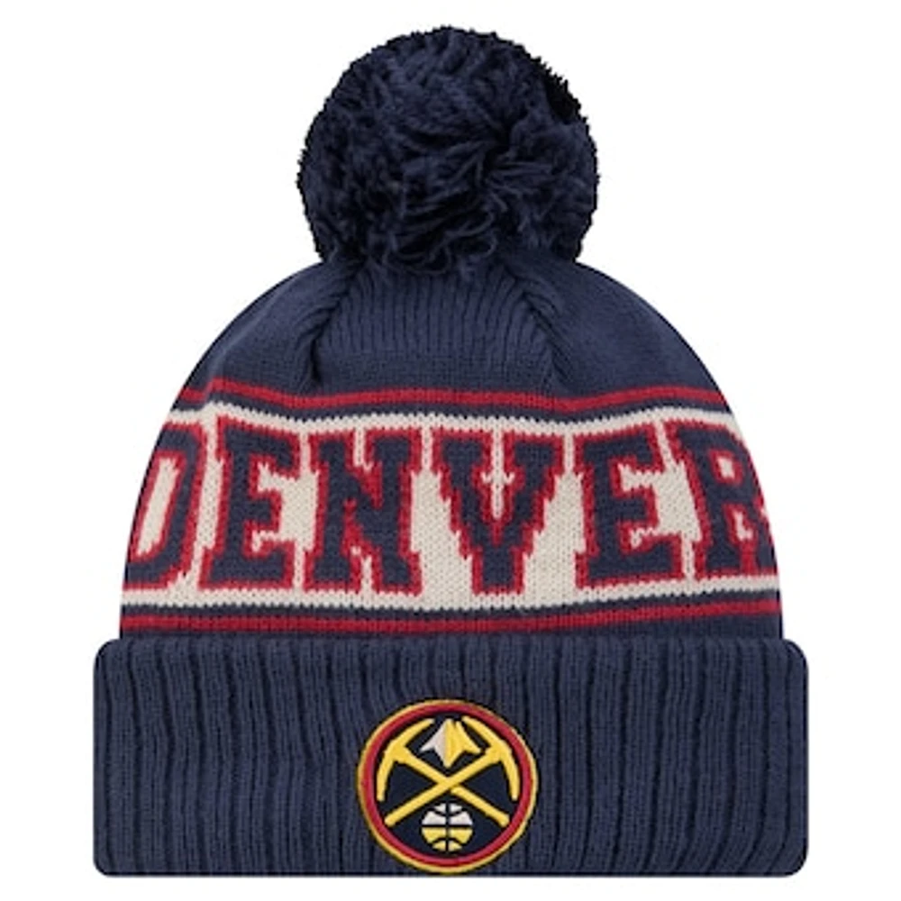 Men's New Era Navy Denver Nuggets Throwback Retro Cuffed Knit Hat with Pom