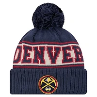 Men's New Era Navy Denver Nuggets Throwback Retro Cuffed Knit Hat with Pom