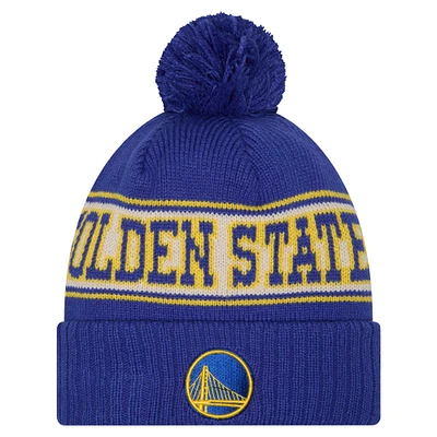 Men's New Era Royal Golden State Warriors Throwback Retro Cuffed Knit Hat with Pom