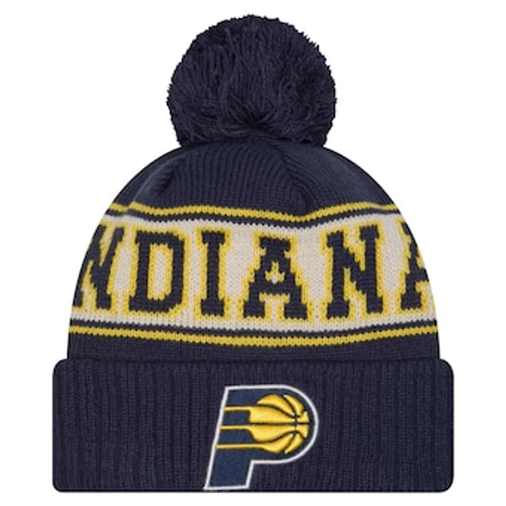 Men's New Era Navy Indiana Pacers Throwback Retro Cuffed Knit Hat with Pom