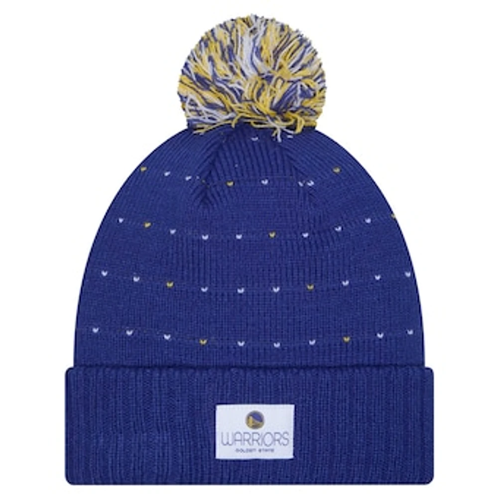 Women's New Era Royal Golden State Warriors Throwback Labeled Patch Cuffed Knit Hat with Pom