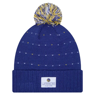 Women's New Era Royal Golden State Warriors Throwback Labeled Patch Cuffed Knit Hat with Pom