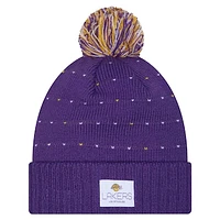 Women's New Era Purple Los Angeles Lakers Throwback Labeled Patch Cuffed Knit Hat with Pom