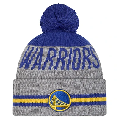 Youth New Era Gray Golden State Warriors Sport Night Runner Cuffed Knit Hat with Pom