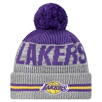 Youth New Era Gray Los Angeles Lakers Sport Night Runner Cuffed Knit Hat with Pom