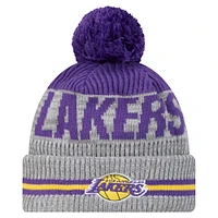 Youth New Era Gray Los Angeles Lakers Sport Night Runner Cuffed Knit Hat with Pom