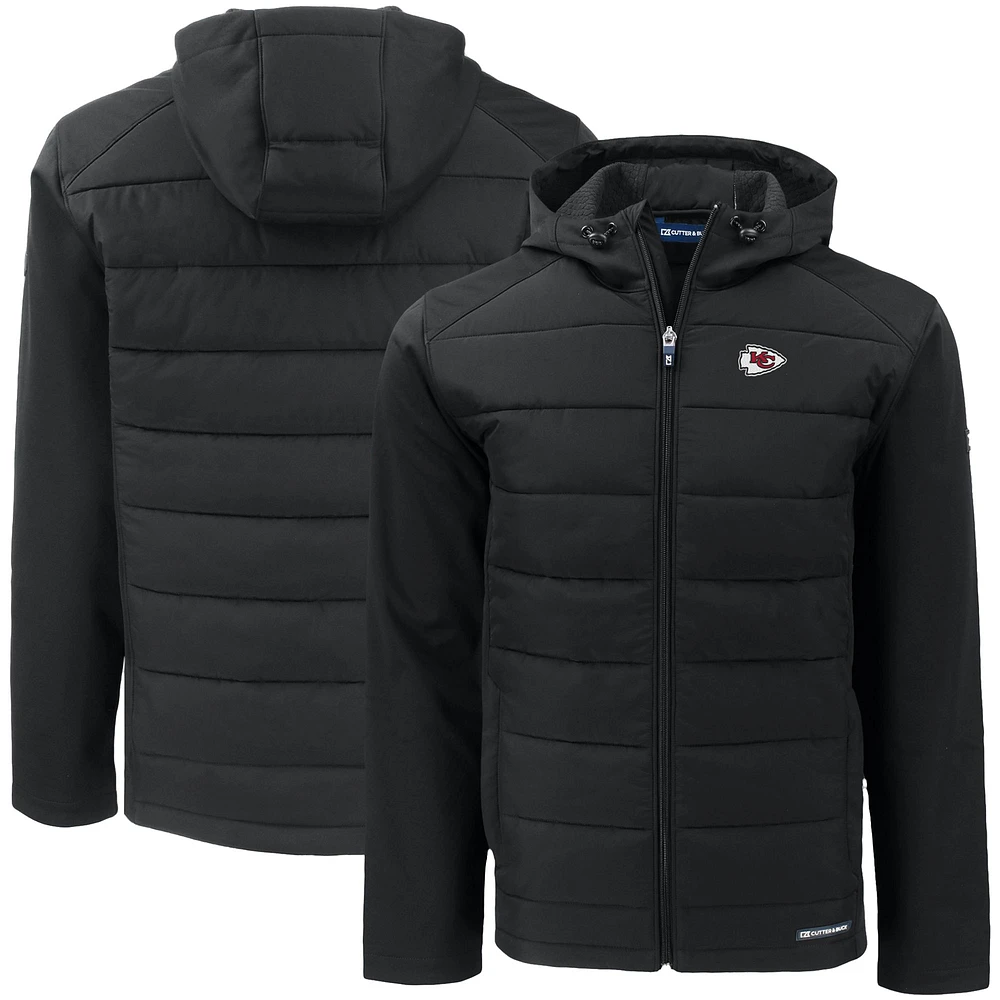 Men's Cutter & Buck Black Kansas City Chiefs Big Tall Evoke Hybrid Eco Softshell Recycled Full-Zip Hooded Jacket