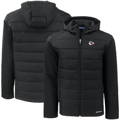 Men's Cutter & Buck Black Kansas City Chiefs  Big Tall Evoke Hybrid Eco Softshell Recycled Full-Zip Hooded Jacket