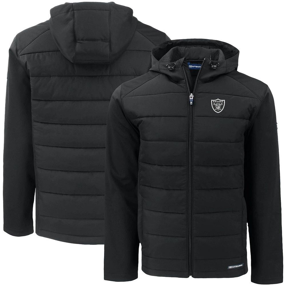 Men's Cutter & Buck Black Las Vegas Raiders Big Tall Evoke Hybrid Eco Softshell Recycled Full-Zip Hooded Jacket