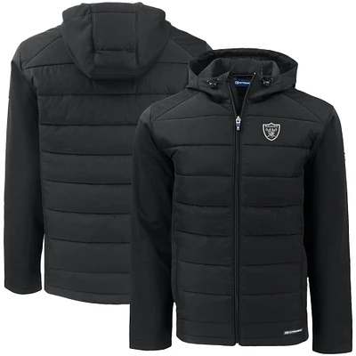 Men's Cutter & Buck Black Las Vegas Raiders  Big Tall Evoke Hybrid Eco Softshell Recycled Full-Zip Hooded Jacket