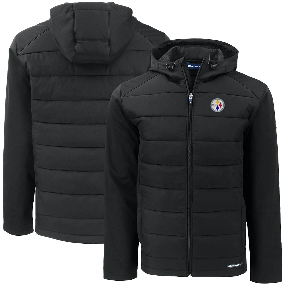 Men's Cutter & Buck Black Pittsburgh Steelers Big Tall Evoke Hybrid Eco Softshell Recycled Full-Zip Hooded Jacket