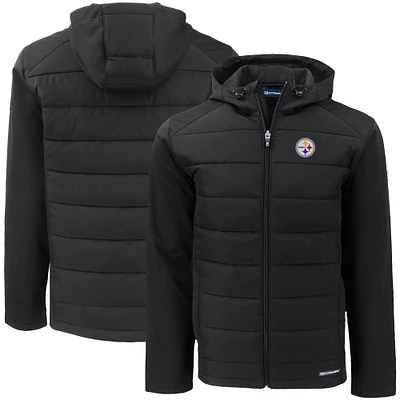 Men's Cutter & Buck Black Pittsburgh Steelers  Big Tall Evoke Hybrid Eco Softshell Recycled Full-Zip Hooded Jacket