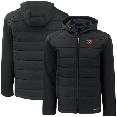 Men's Cutter & Buck Black Washington Commanders  Big Tall Evoke Hybrid Eco Softshell Recycled Full-Zip Hooded Jacket
