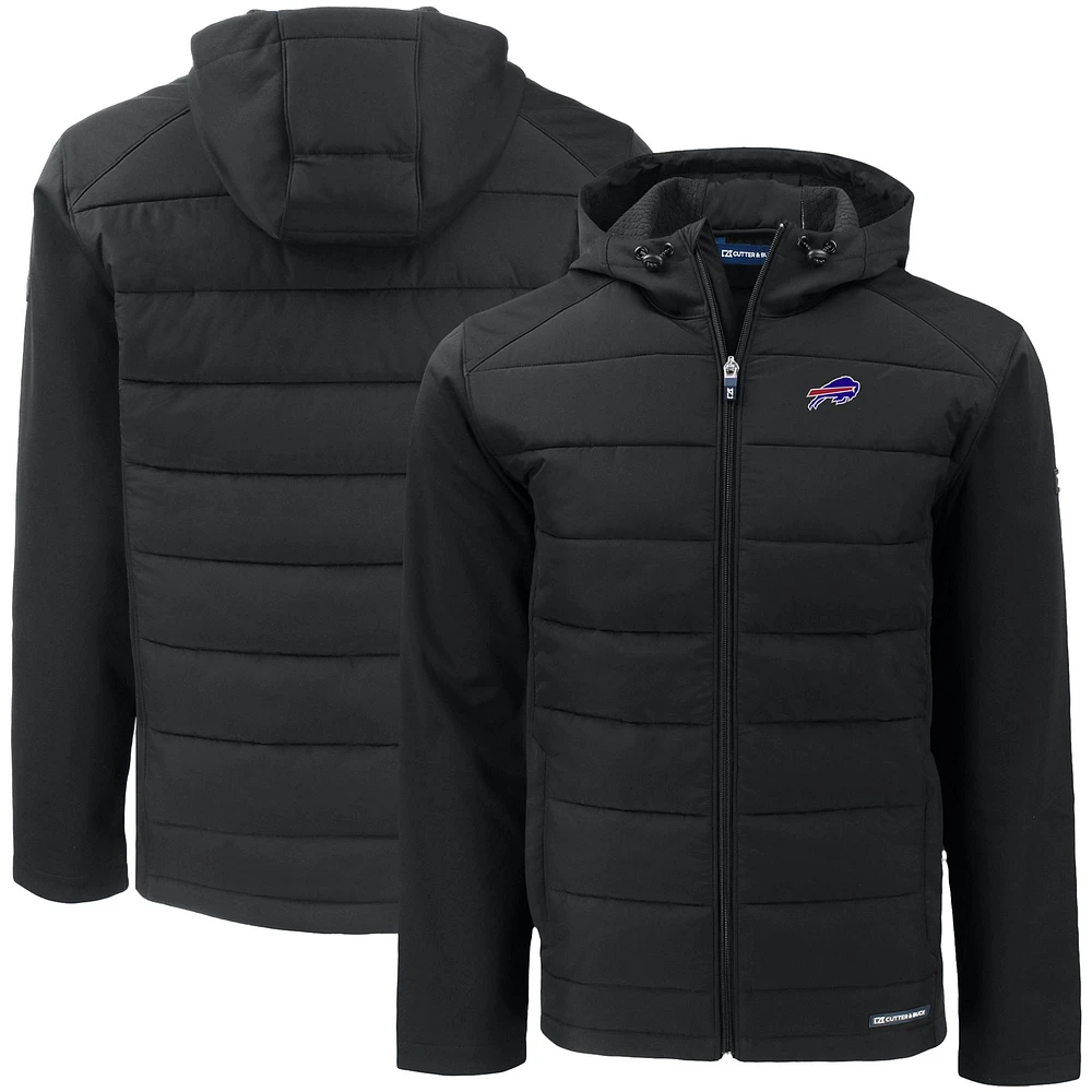Men's Cutter & Buck Black Buffalo Bills Big Tall Evoke Hybrid Eco Softshell Recycled Full-Zip Hooded Jacket