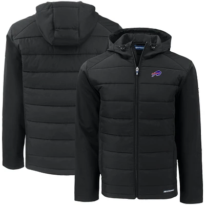 Men's Cutter & Buck Black Buffalo Bills  Big Tall Evoke Hybrid Eco Softshell Recycled Full-Zip Hooded Jacket