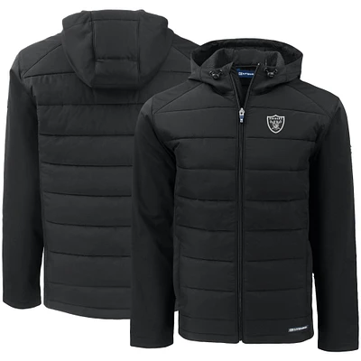 Men's Cutter & Buck Black Las Vegas Raiders  Evoke PrimaLoft Hybrid Eco Softshell Recycled Full-Zip Hooded Jacket