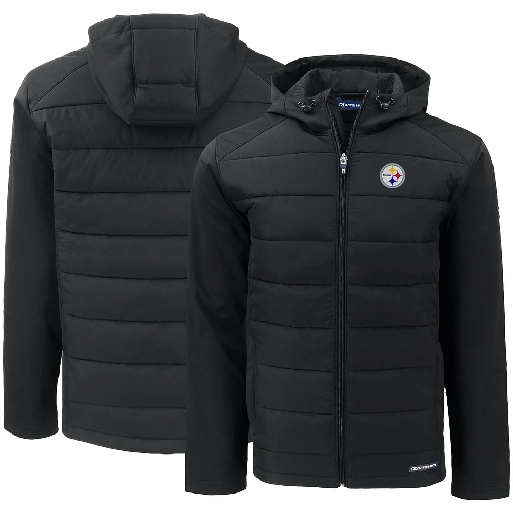 Men's Cutter & Buck Pittsburgh Steelers Evoke PrimaLoft Hybrid Eco Softshell Recycled Full-Zip Hooded Jacket