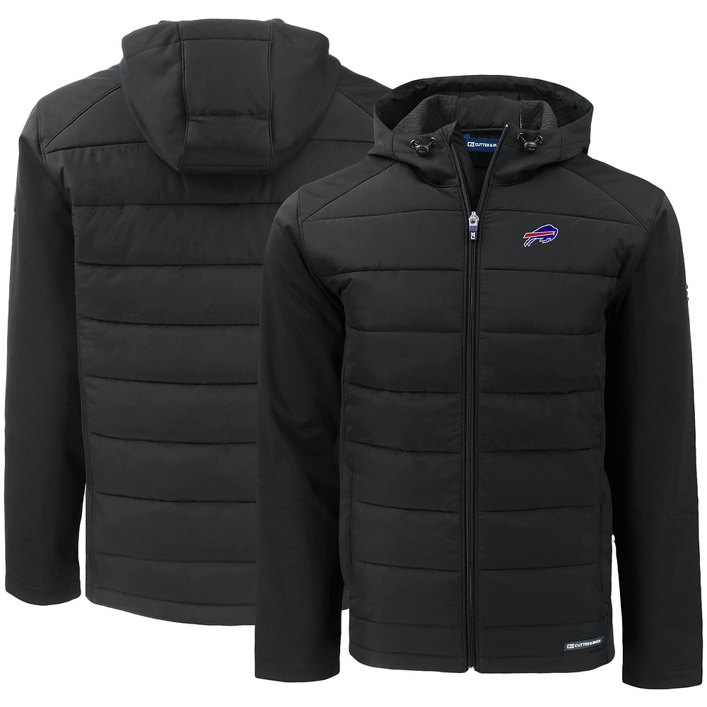Men's Cutter & Buck Black Buffalo Bills Evoke PrimaLoft Hybrid Eco Softshell Recycled Full-Zip Hooded Jacket