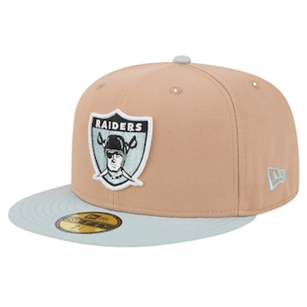 Men's New Era Tan Oakland Raiders Gridiron Classics Throwback Logo Main 59FIFTY Fitted Hat