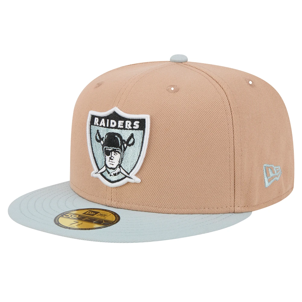 Men's New Era Tan Oakland Raiders Gridiron Classics Throwback Logo Main 59FIFTY Fitted Hat