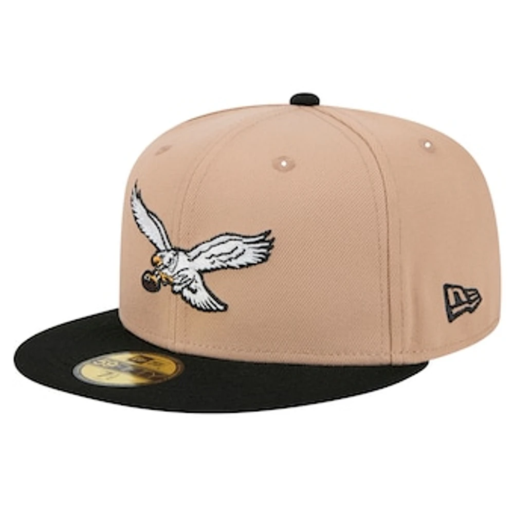 Men's New Era Tan Philadelphia Eagles  Throwback Logo Main 59FIFTY Fitted Hat