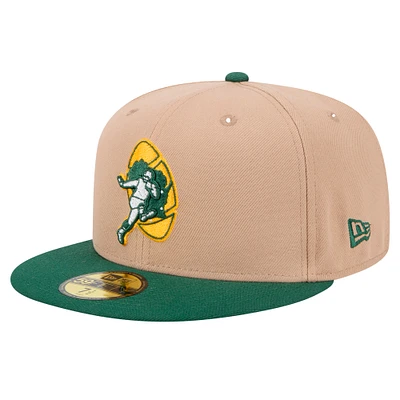 Men's New Era Tan Green Bay Packers  Throwback Logo Main 59FIFTY Fitted Hat