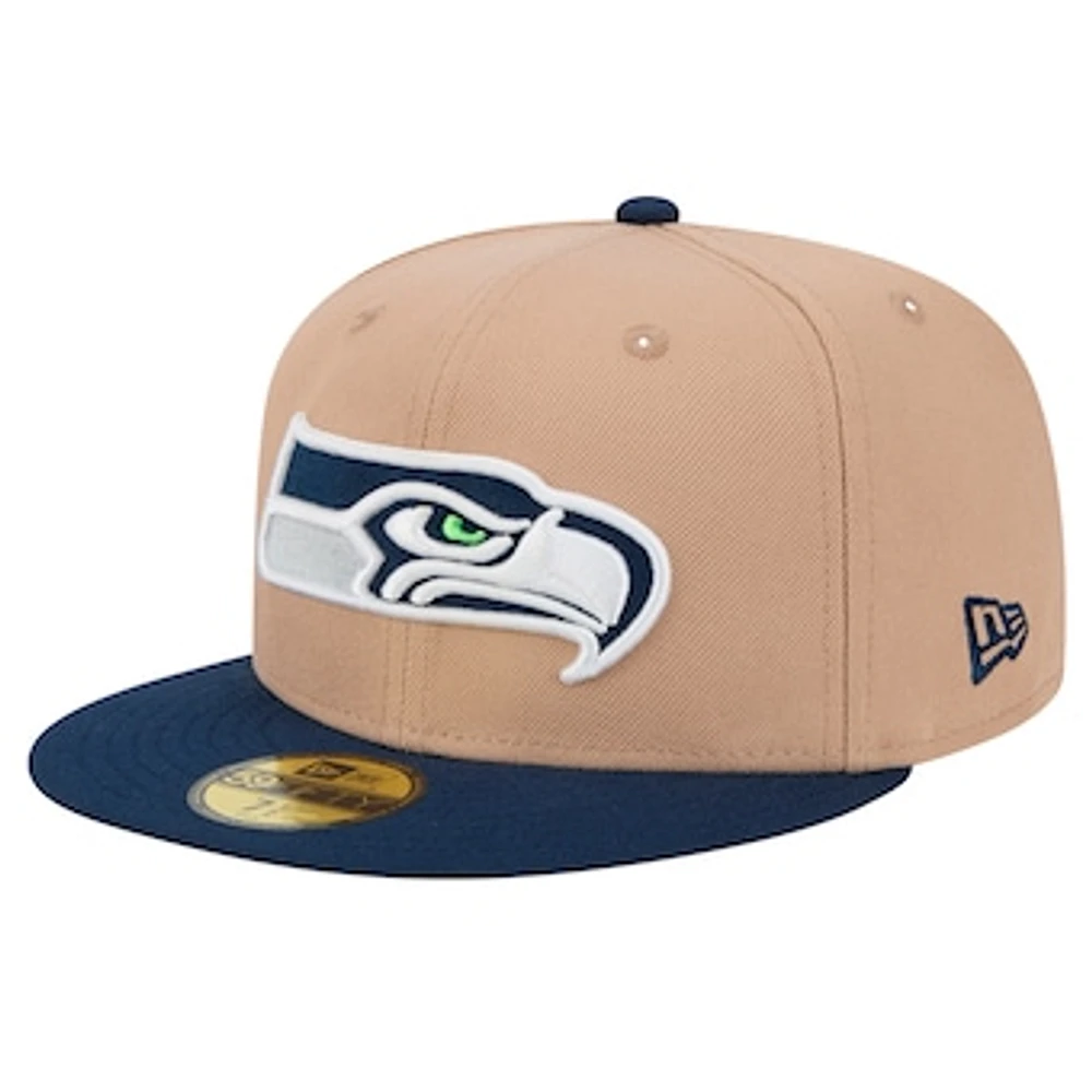 Men's New Era Tan Seattle Seahawks  Logo Main 59FIFTY Fitted Hat