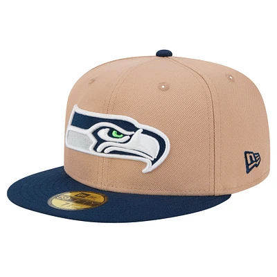 Men's New Era Tan Seattle Seahawks  Logo Main 59FIFTY Fitted Hat