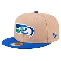 Men's New Era Tan Seattle Seahawks  Throwback Logo Main 59FIFTY Fitted Hat