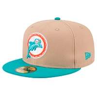 Men's New Era Tan Miami Dolphins  Throwback Logo Main 59FIFTY Fitted Hat