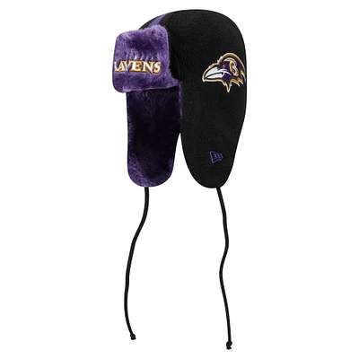 Men's New Era Black Baltimore Ravens Helmet Head Trapper Knit Hat