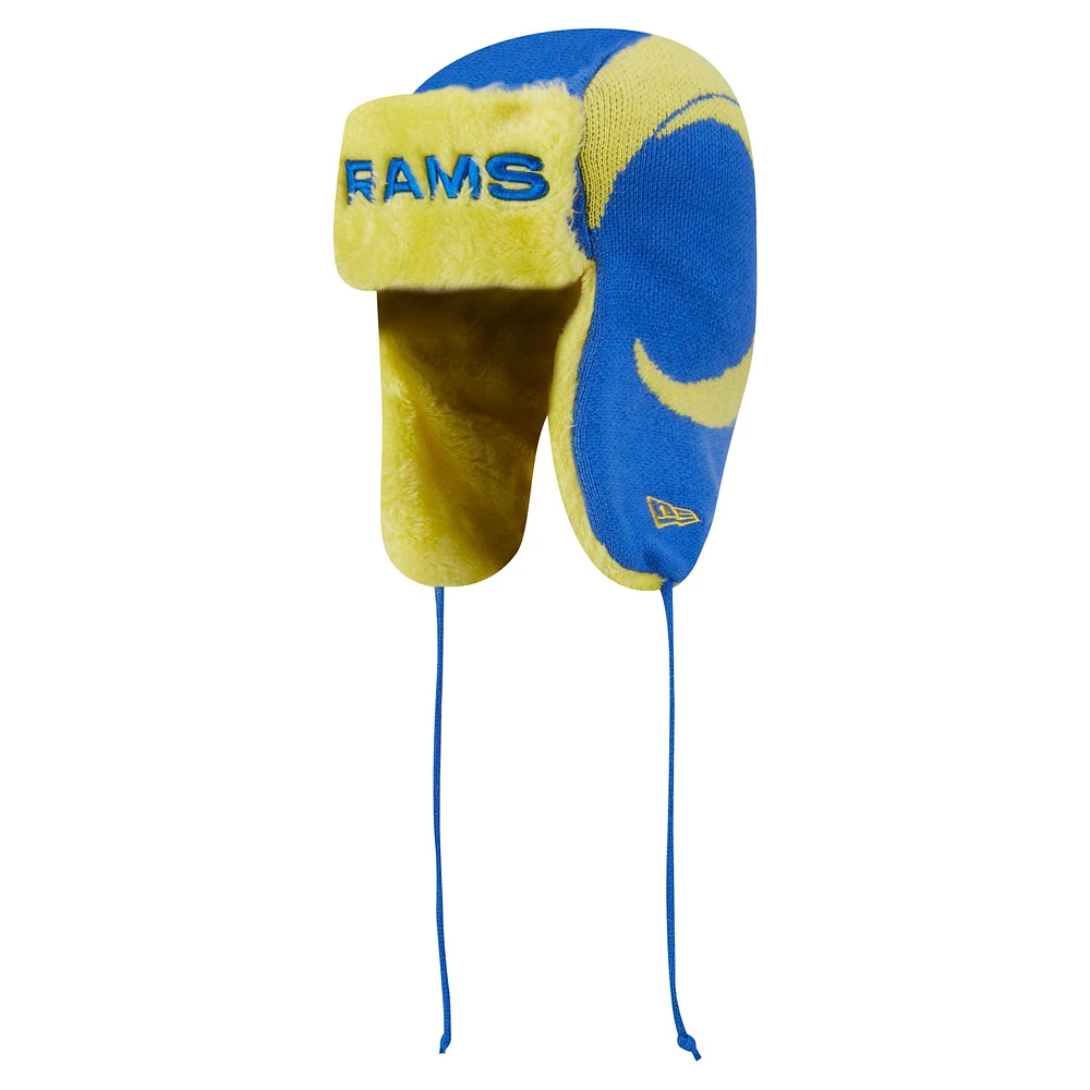 Men's New Era Royal Los Angeles Rams Helmet Head Trapper Knit Hat