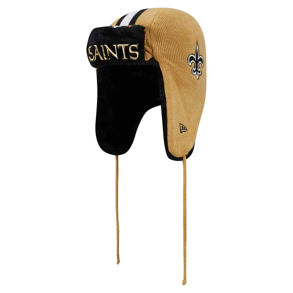 Men's New Era Gold New Orleans Saints Helmet Head Trapper Knit Hat