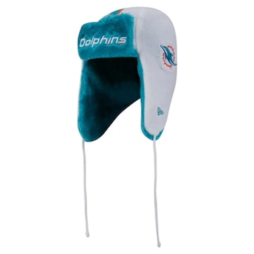 Men's New Era White Miami Dolphins Helmet Head Trapper Knit Hat