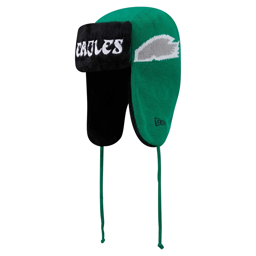 Men's New Era Kelly Green Philadelphia Eagles Helmet Head Trapper Knit Hat