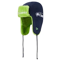 Men's New Era College Navy Seattle Seahawks Helmet Head Trapper Knit Hat