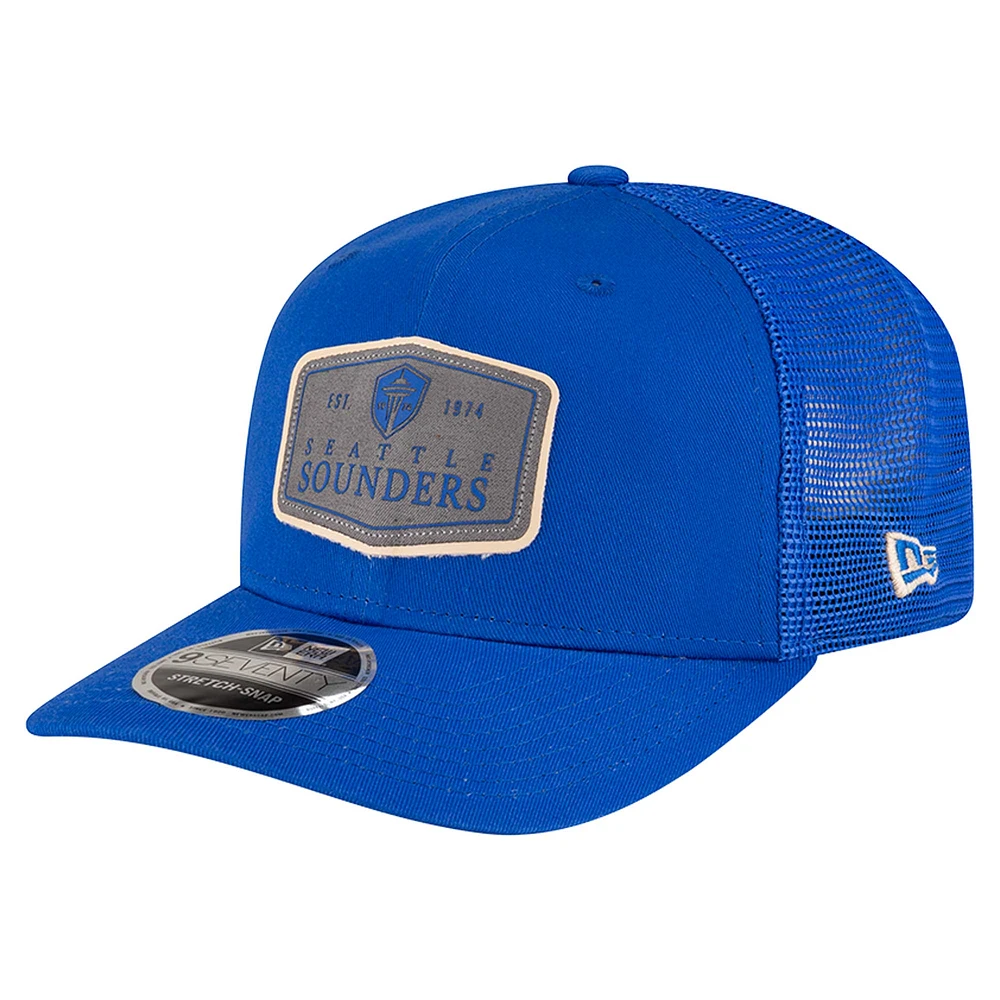 Men's New Era  Blue Seattle Sounders FC Labeled 9SEVENTY Trucker Stretch-Snap Adjustable Hat