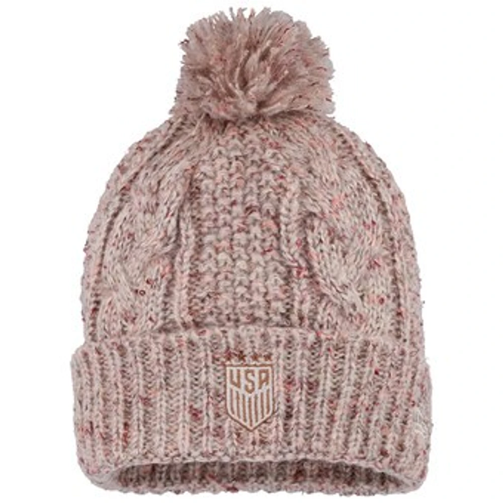 Women's New Era  Tan USWNT Cuffed Knit Hat with Pom